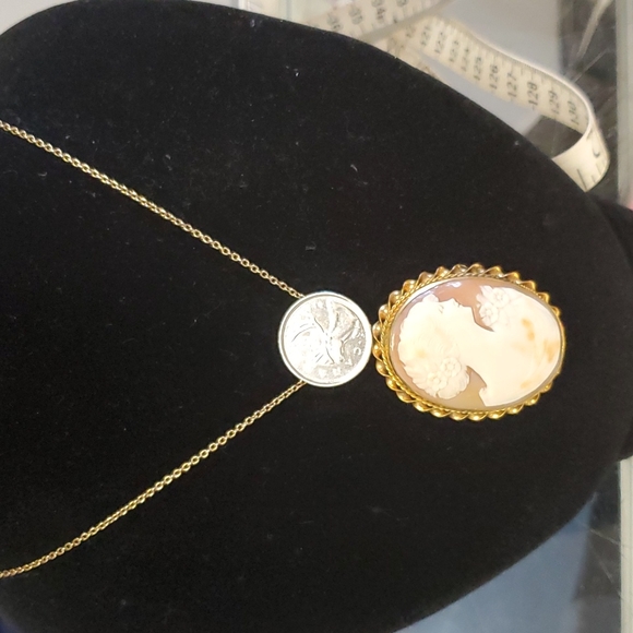 Large statement Vintage cameo necklace with 18 inch gold filled chain - Picture 5 of 5